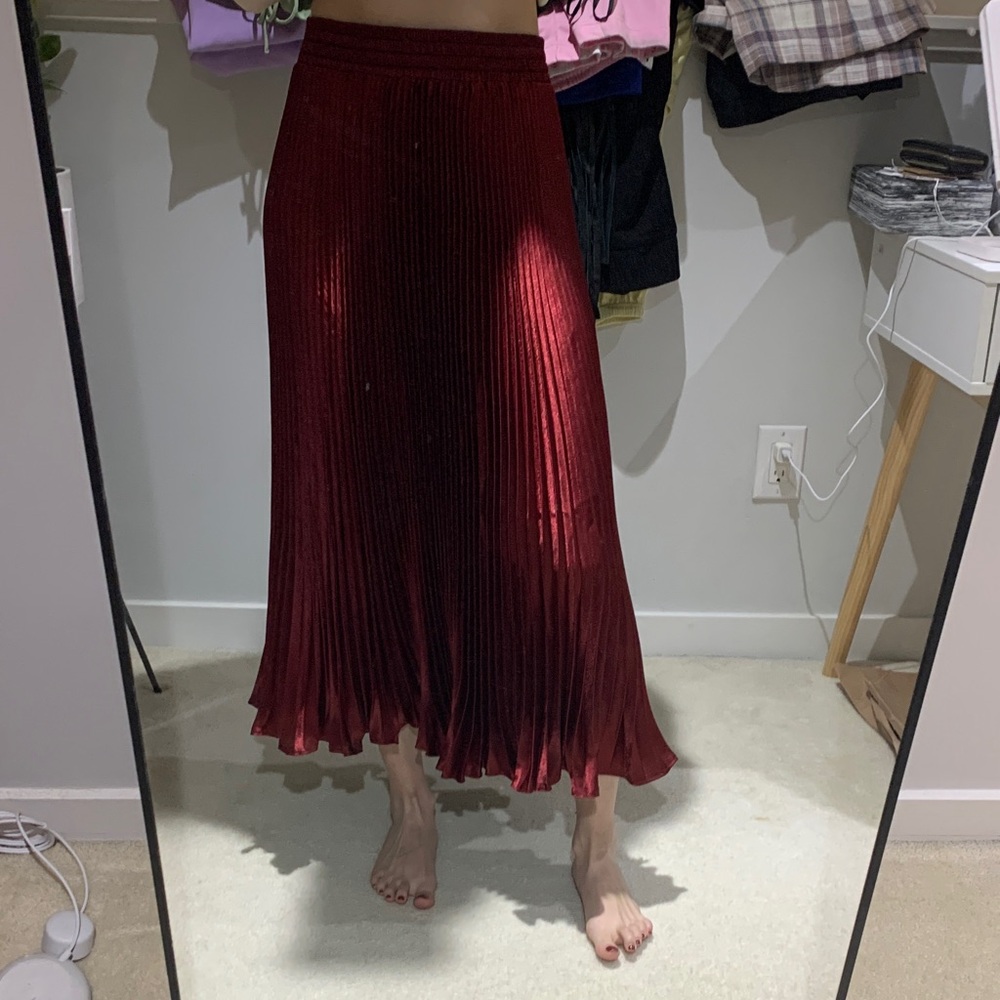Storets Deep Red Pleated Midi Skirt